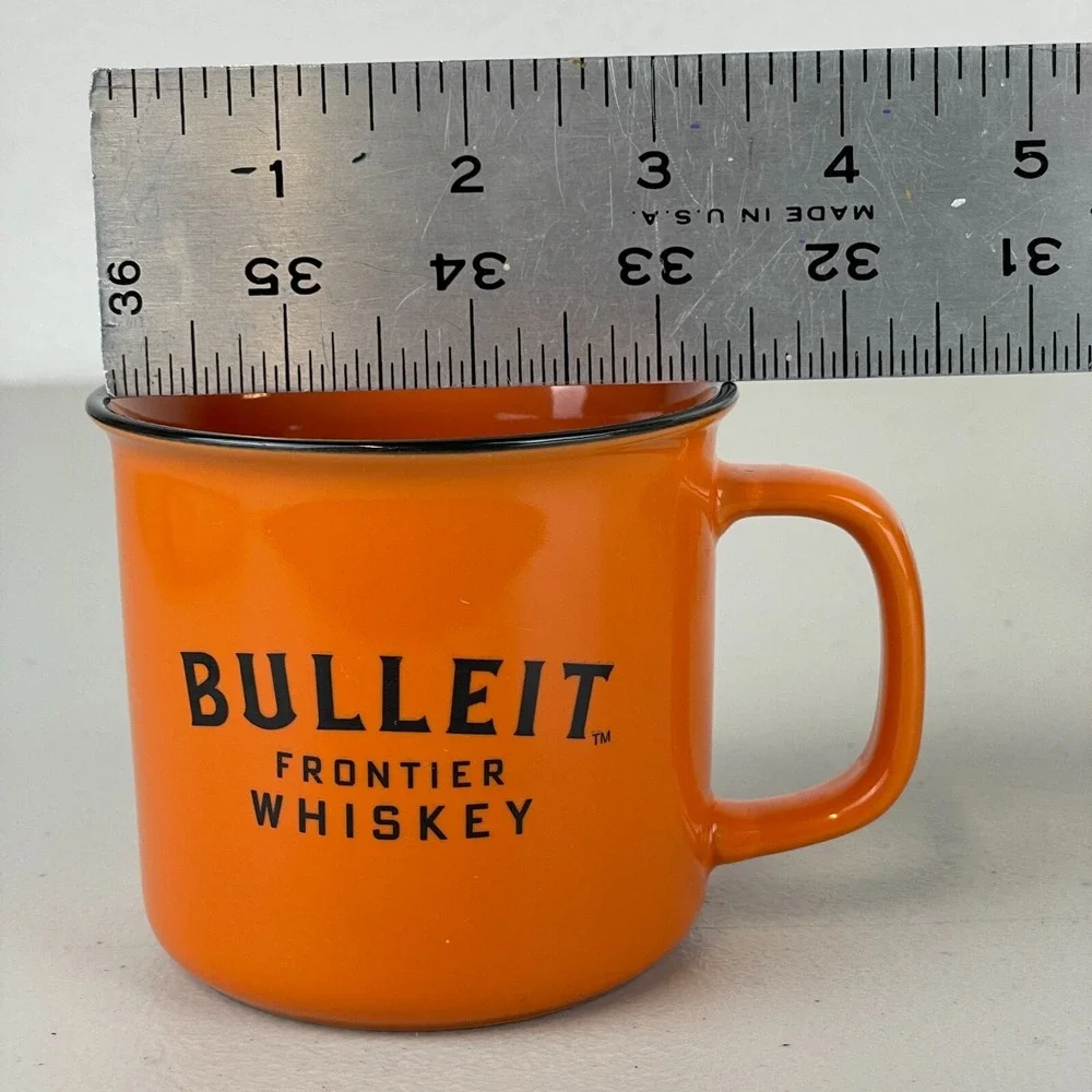 Bulleit Frontier Whiskey Mugs Cups Set of 4 Ceramic Orange Distillery Liquor